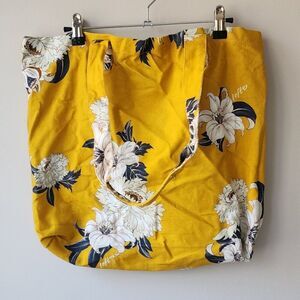 Ann Taylor Loft Floral Print Cotton Canvas Tote Bag Yellow